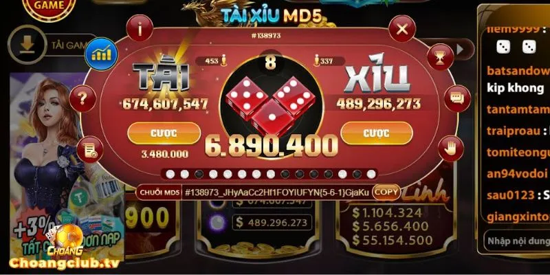 Tài xỉu MD5 là phiên bản mã hóa minh bạch tại Choáng club