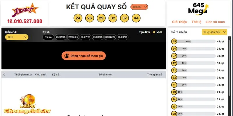 Giao diện Mega 6/45 dễ nhìn, không rối mắt