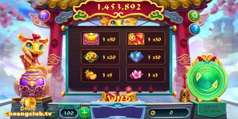 Tựa game nổ hũ rắn vàng đậm chất Á Đông tại Choáng club
